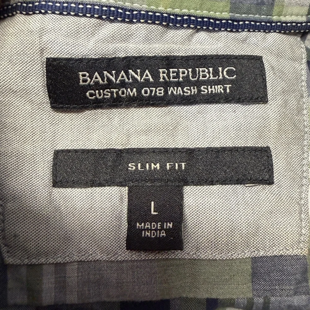 Banana Republic Men's Green and‎ Blue Plaid Shirt